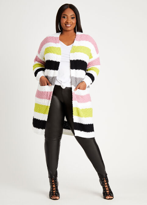 Stripe Boucle Knit Cardigan, Multi image number 0
