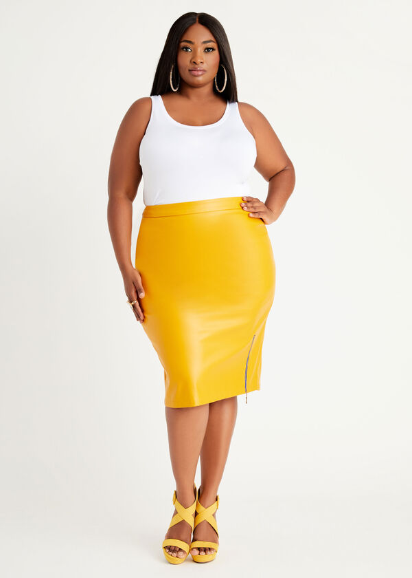 Plus Size Pencil Skirt Ponte Faux Vegan Leather Skirts