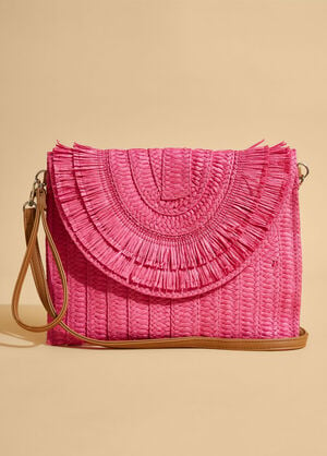 Fringed Straw Clutch, Pink image number 0