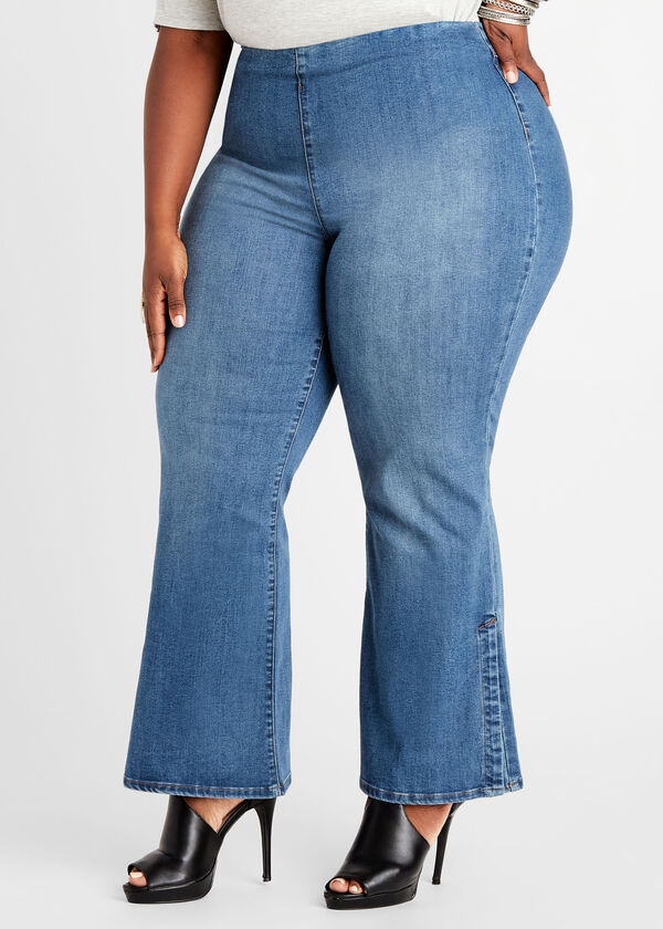 Plus Size Sexy Denim Stretch Cotton Pull On High Waist Flared Jeans