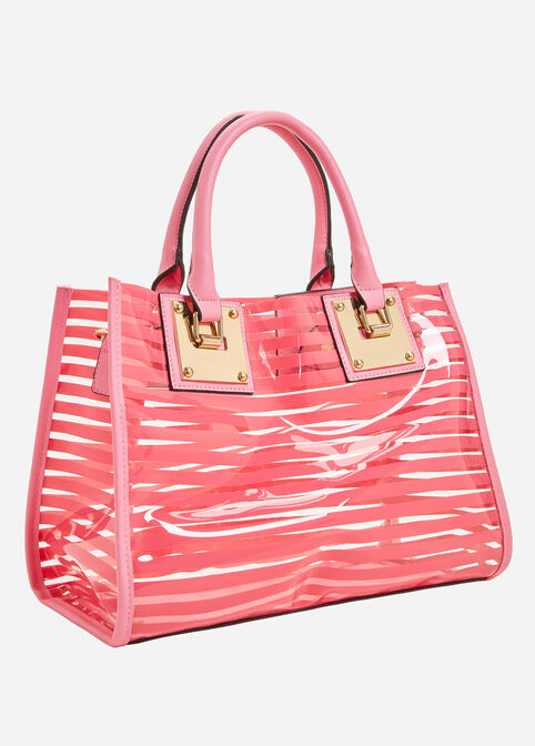 Striped Clear Satchel Handbag, Pink Carnation image number 1
