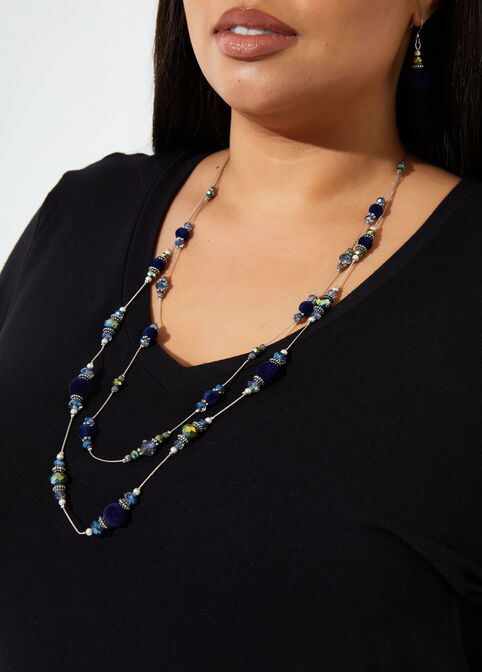 Beaded And Velvet Necklace Set, Bluing image number 2