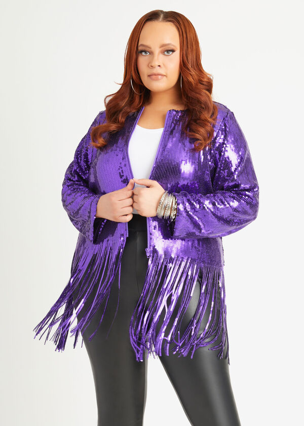 Fringed Sequin Jacket, Purple image number 0