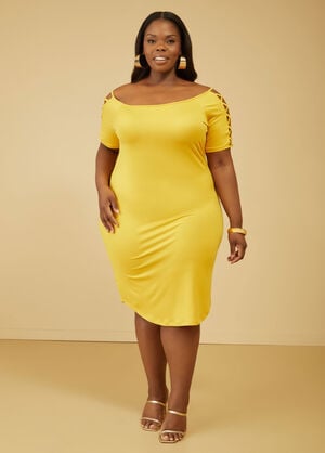 Lattice T Shirt Dress, Mustard image number 0