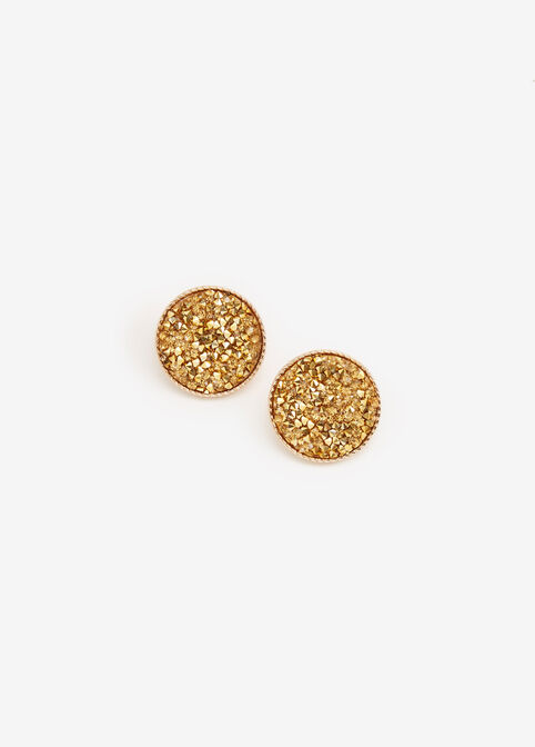 Gold Glitter Disc Clip On Earrings, Gold image number 0