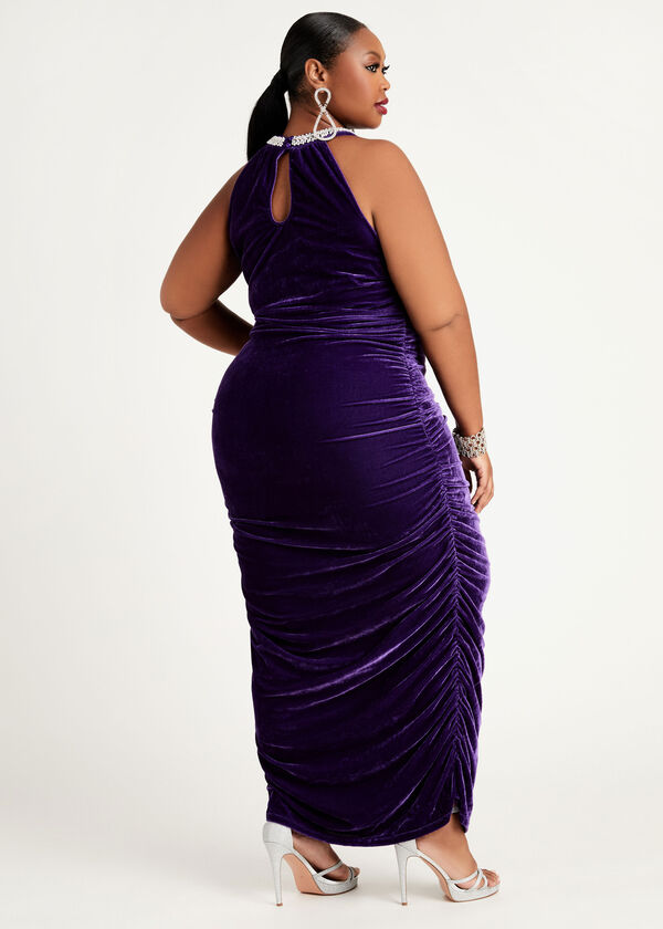 Embellished Velvet Gown, Acai image number 1