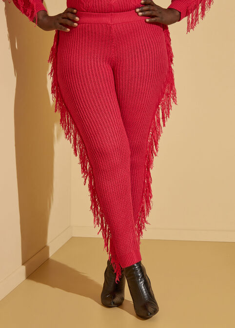 Cable Knit Fringed Joggers, Bright Rose image number 3