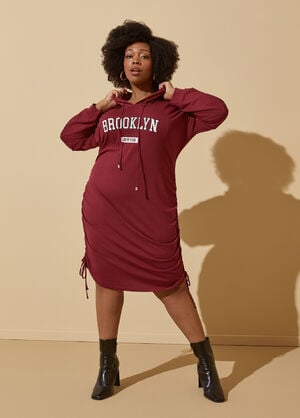 Brooklyn Ruched Hoodie Dress, Rhododendron image number 0