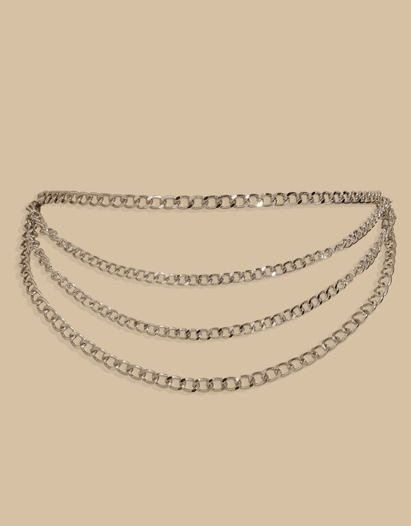 Layered Silver Tone Chain Belt, Silver image number 1