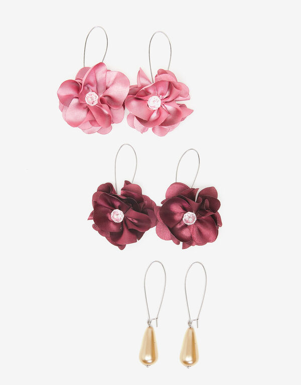 Faux Pearl Flower Earrings Set, Multi image number 0