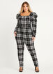 Plus Size Tall Houndstooth Puff Sleeve Zip Front Skinny Leg Jumpsuit image number 0