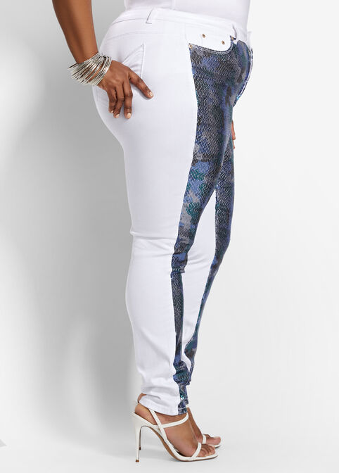 White Camo Sequin Front Skinny, White image number 3