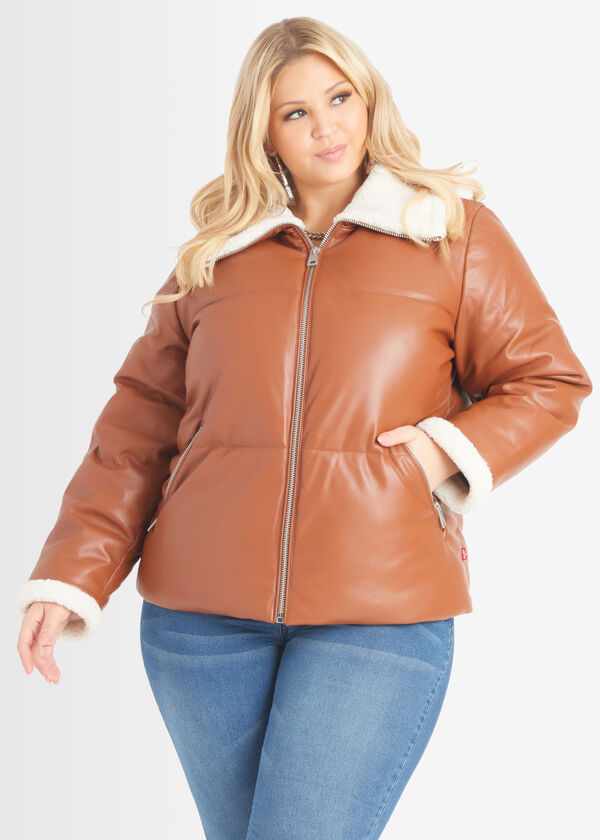 Levi Faux Leather Puffer Jacket, Camel Taupe image number 0
