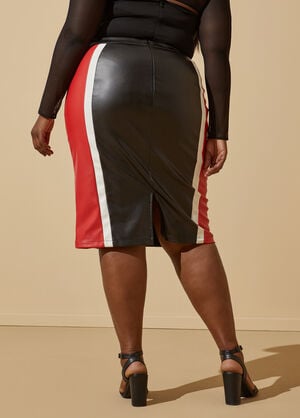 Colorblock Faux Leather Skirt, Black White image number 1