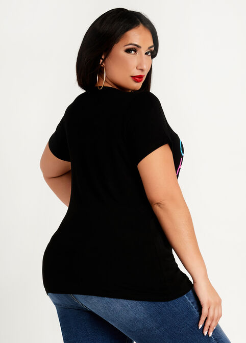 Curved Hips Red Lips Graphic Tee, Black image number 2