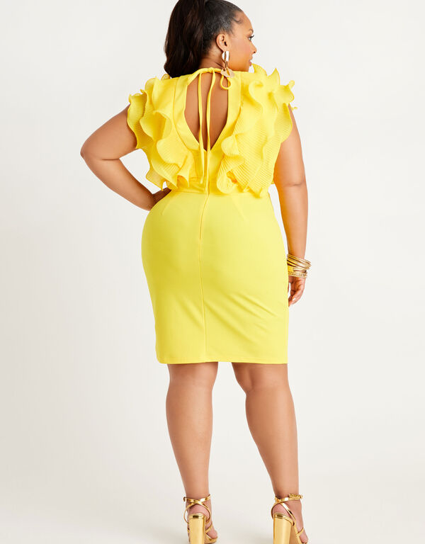 Ruffled Crepe Bodycon Dress, Cyber Yellow image number 1