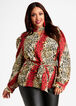 Belted Animal Print Keyhole Top, Chili Pepper image number 0