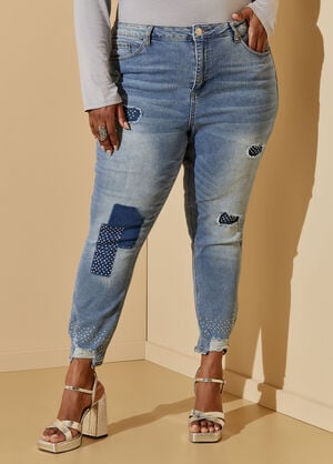 High Rise Embellished Skinny Jeans, Medium Blue image number 0
