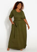 Plus Size Belted Fit Flare Elbow Sleeve Casual Summer Knit Tee Dress image number 0