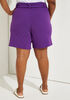 Belted Stretch Crepe Shorts, Purple image number 1