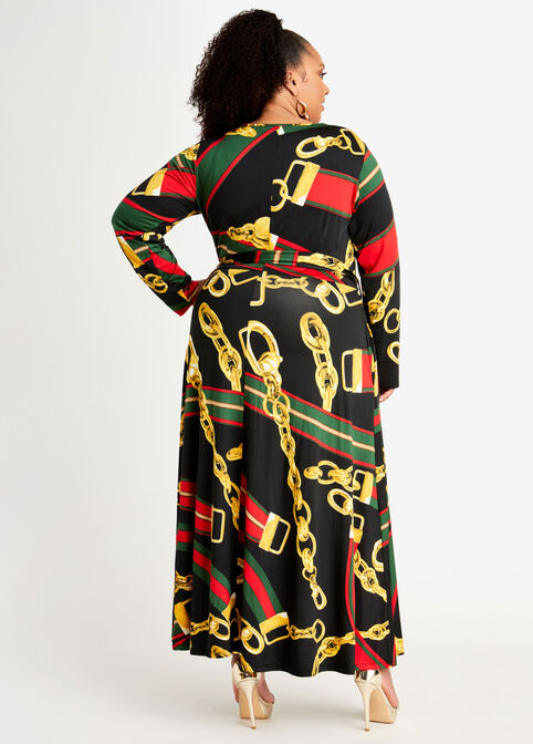Belted Status Maxi Dress, Black Combo image number 1