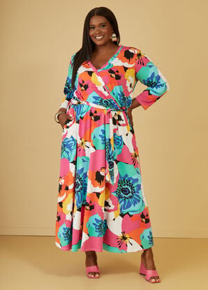 Floral Faux Wrap Maxi Dress, Multi image number 0