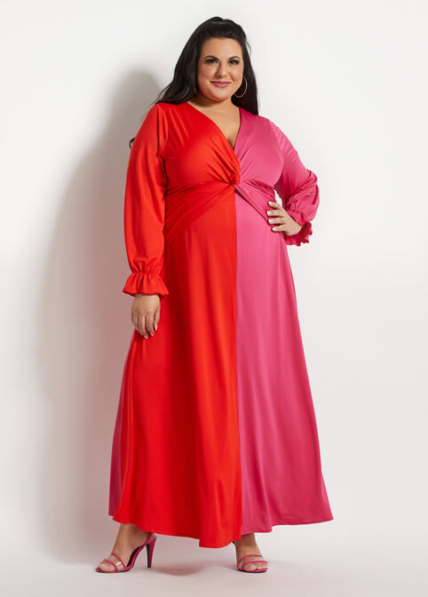 Tall Colorblock Knot Waist Dress, Pink image number 0