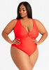 Nicole Miller Red Plunge 1PC Swim, Red image number 0