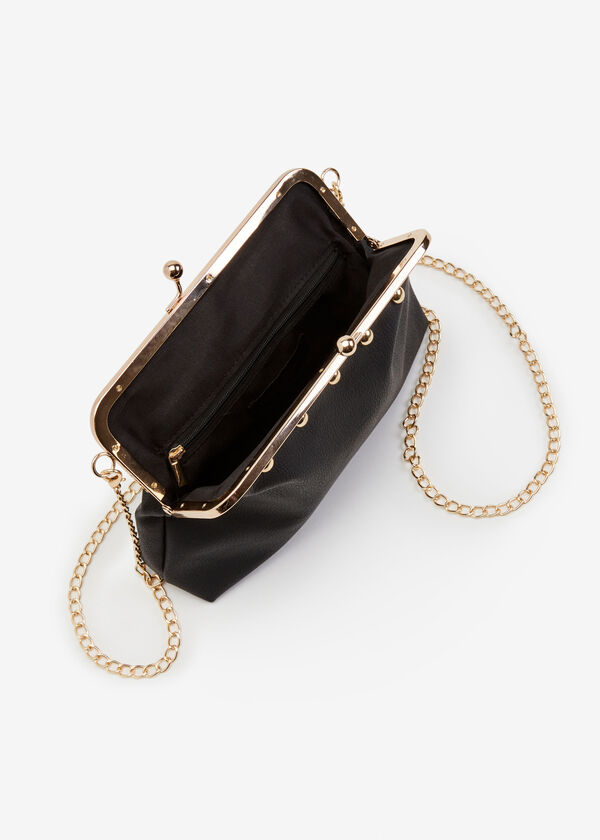 Studded Faux Leather Chain Clutch, Black image number 2