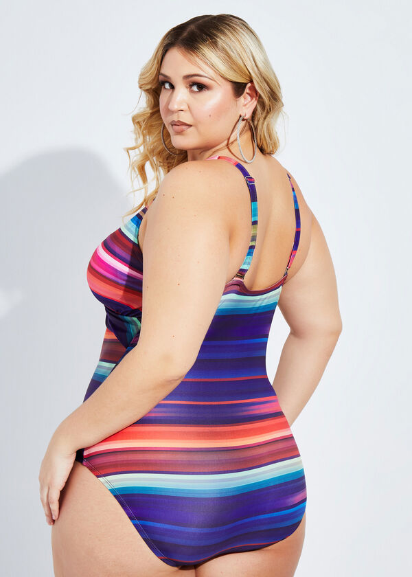 Noon Swim Twisted Striped Swimsuit, Multi image number 1