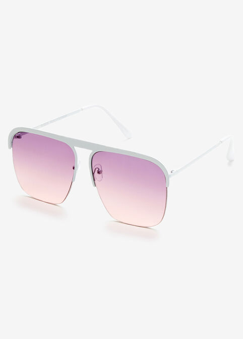 White Metal Square Sunglasses, White image number 1
