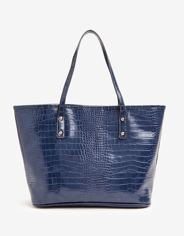 Bebe Fabiola Croc Tote W/ Pouch, Navy image number 1