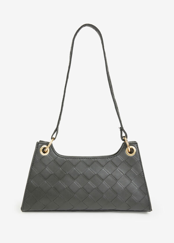 Basketweave Faux Leather Handbag, Black image number 1