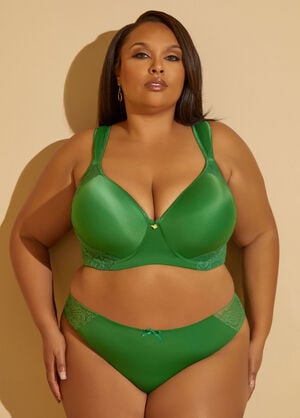 Lace Paneled Bikini Briefs, Medium Green image number 0