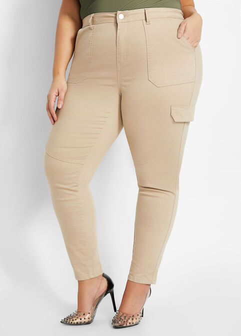 Plus Size Olive Four Pocket Skinny High Waist Trousers image number 0