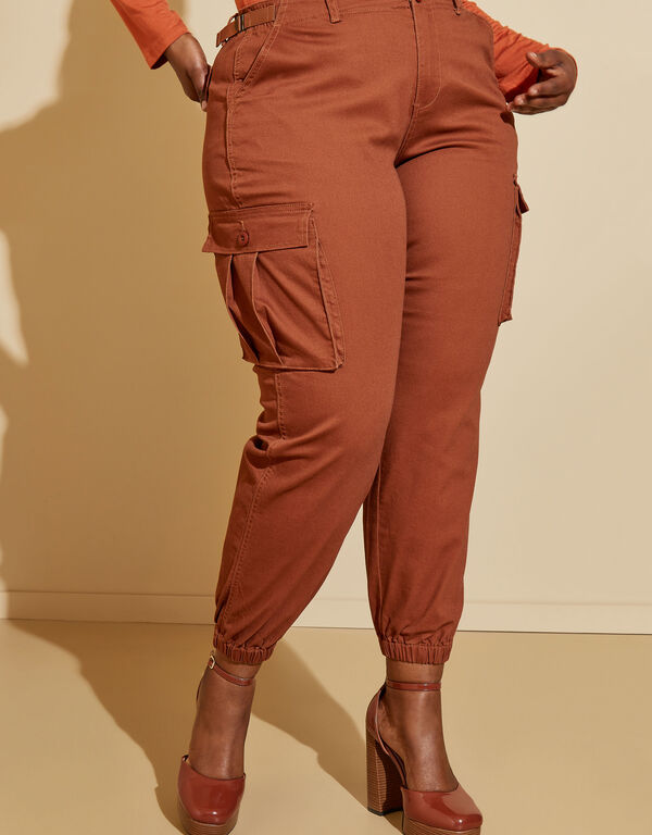 High Rise Twill Joggers, Brown image number 0