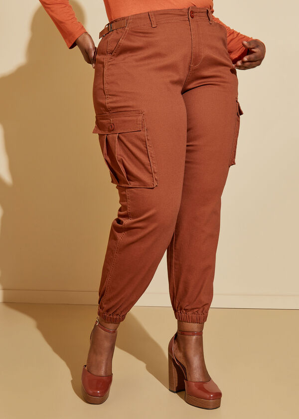 High Rise Twill Joggers, Brown image number 0