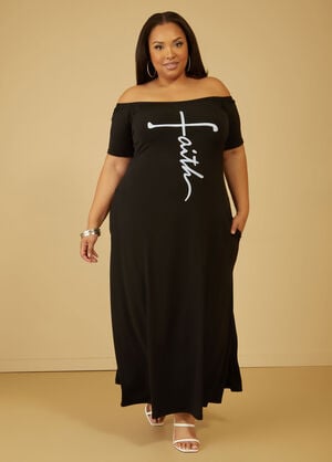 Faith Off The Shoulder Maxi Dress, Black image number 0