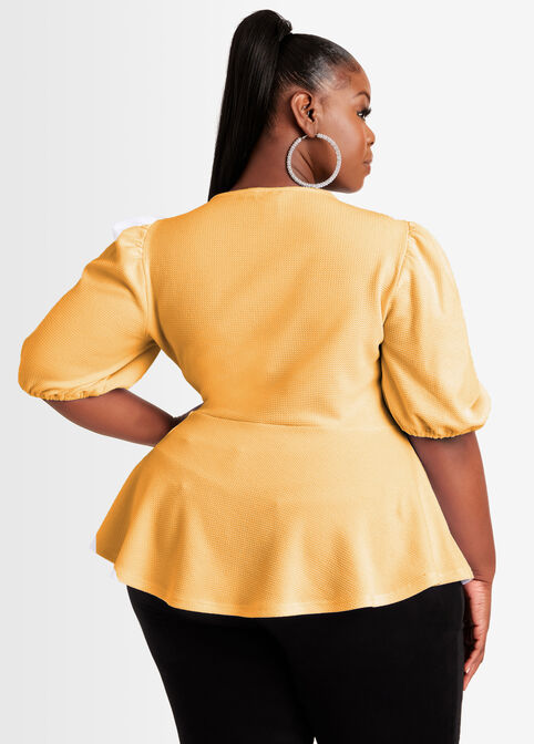 The City Short Sleeve Peplum Top, Nugget Gold image number 1