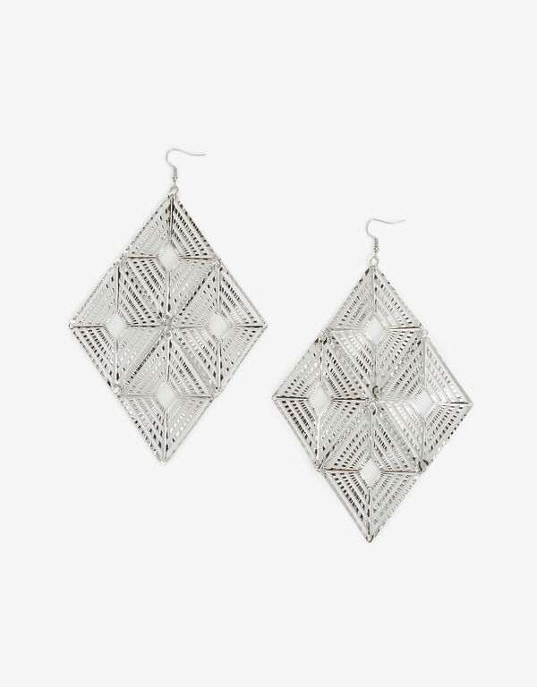 Silver Textured Kite Earrings, Silver image number 0