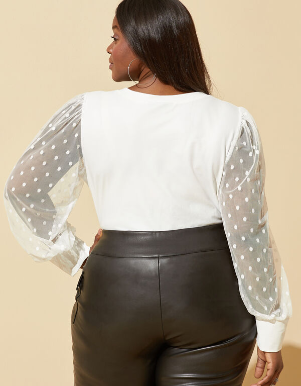 Tulle Paneled Coated Knit Top, White image number 1