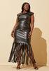 Fringed Faux Leather Bodycon Dress, Black image number 3