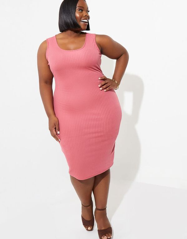 Ribbed Midi Bodycon Dress, Rose image number 0