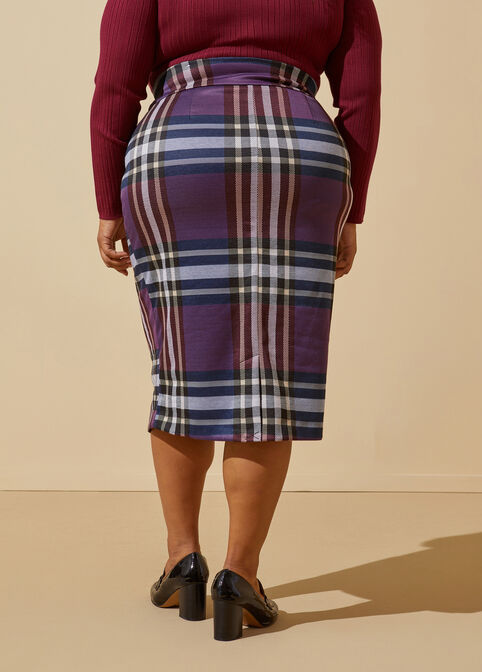 Plaid Power Knit Pencil Skirt, Purple image number 4