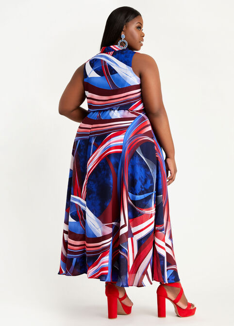 Belted Abstract Wrap Maxi Dress, Multi image number 1