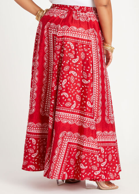 Belted Bandana Scarf Maxi Skirt, Jester Red image number 1