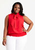 Tie Neck Smocked Blouse, Tango Red image number 0