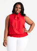 Tie Neck Smocked Blouse, Tango Red image number 0