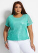 Plus Size Sequin Stretch Knit Short Sleeve Scoop Neck Boxy Party Tops image number 0