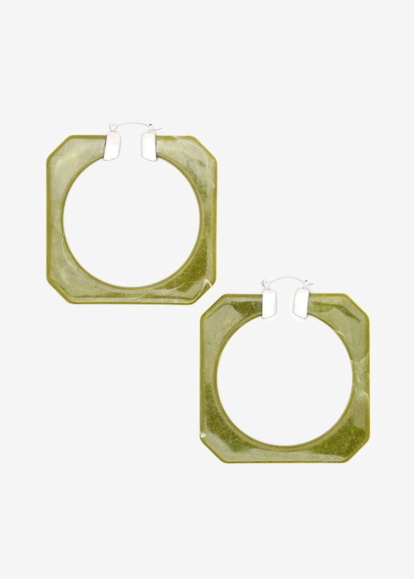 Green Marble Square Hoop Earrings, Green Oasis image number 0
